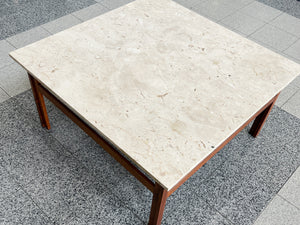 Danish Modern Travertine Top & Rosewood Coffee Table