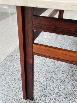 Danish Modern Travertine Top & Rosewood Coffee Table
