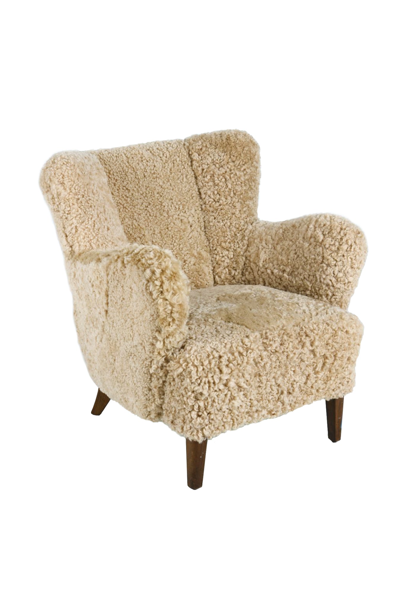 Danish Modern Lounge Chair in Shearling in the Style of Fritz Hansen