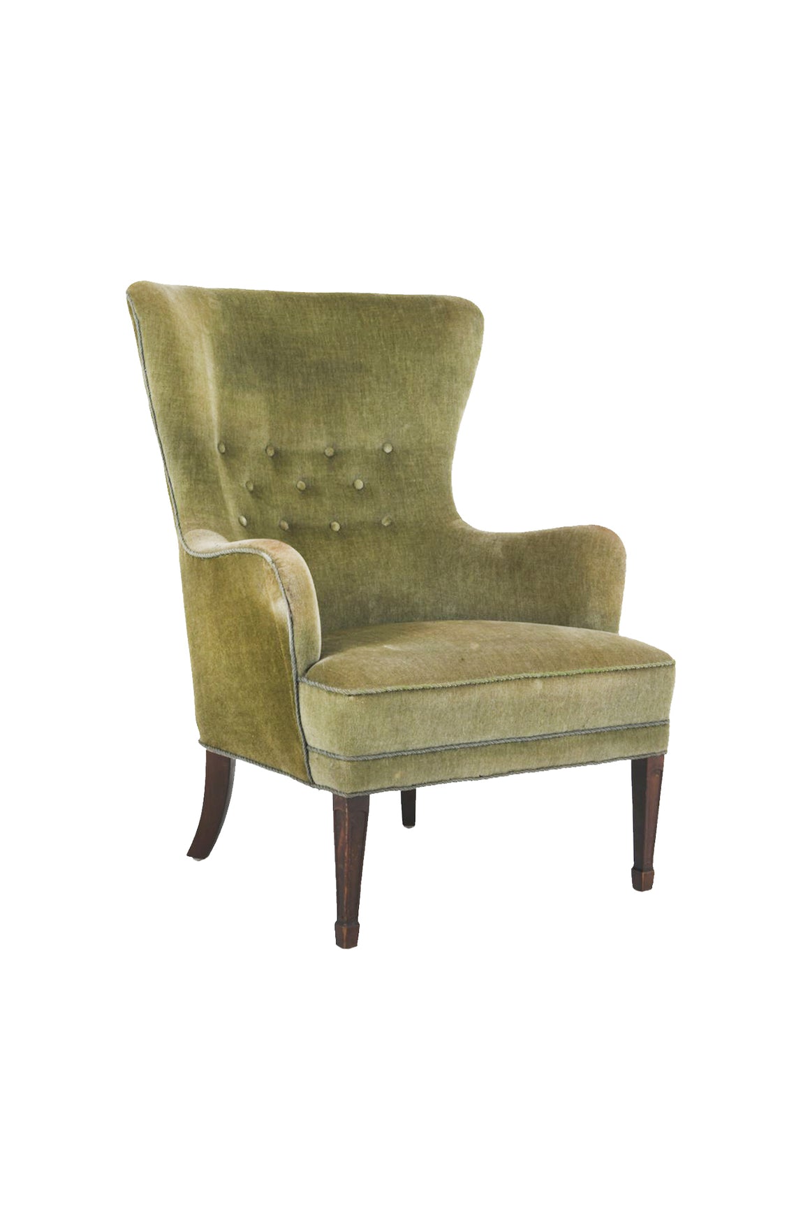 Danish Modern Mohair Wingback Armchair in the Style of Frits Henningsen