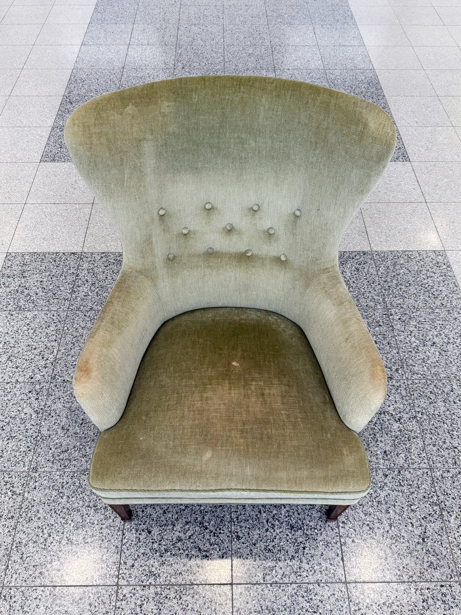 Danish Modern Mohair Wingback Armchair in the Style of Frits Henningsen