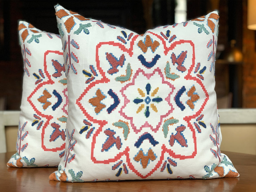 Custom Pillows in Jane Churchill Chintal Embroidered Fabric - A Pair