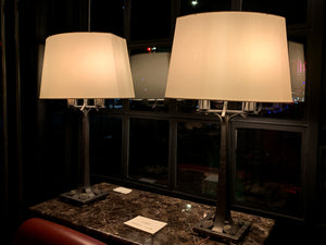 Pair of Art Deco Mixed-Metal Candelabra Table Lamps in the Style of Edgar Brandt