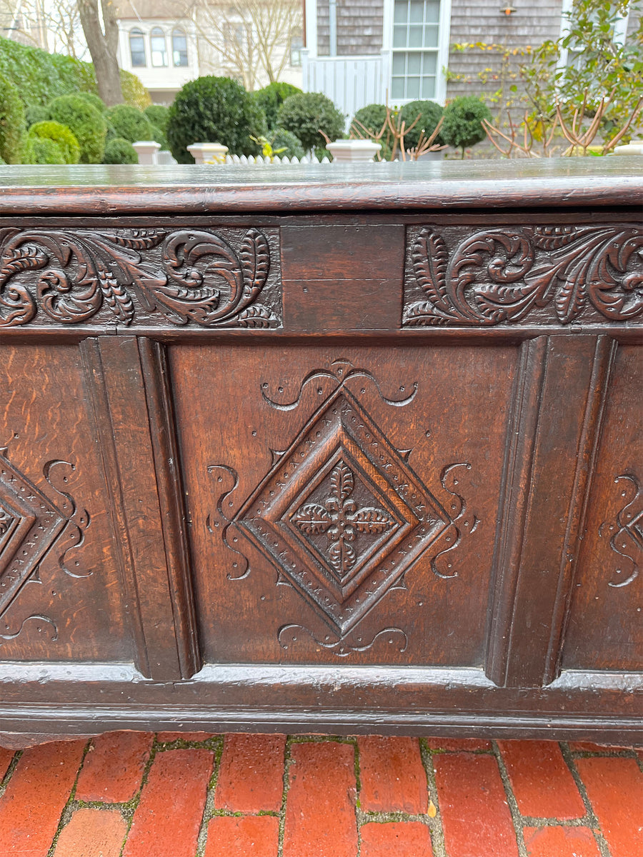 17th Century English Carved Chest or Footed Trunk