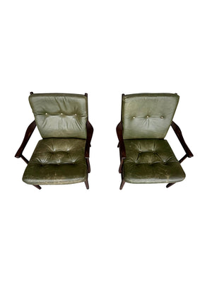 Pair of Danish Modern "Casa" Armchairs by Farstrup in Green Leather