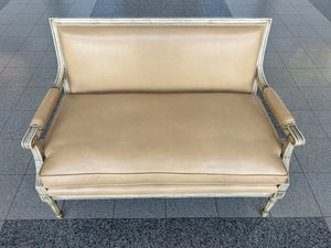 1920s Louis XVI Style Settee in Ecru Leather