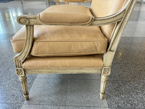 1920s Louis XVI Style Settee in Ecru Leather