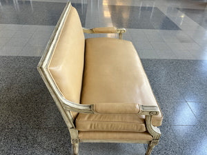 1920s Louis XVI Style Settee in Ecru Leather