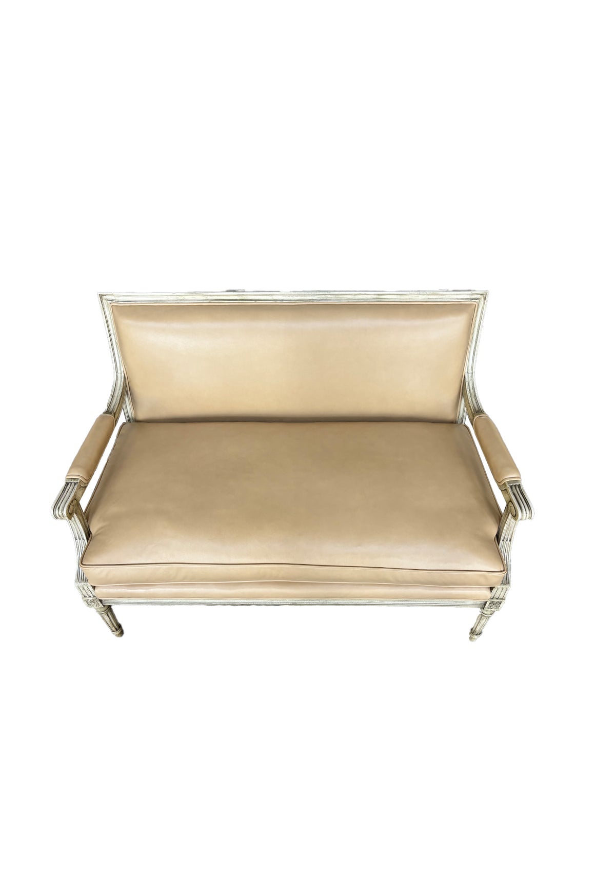 1920s Louis XVI Style Settee in Ecru Leather