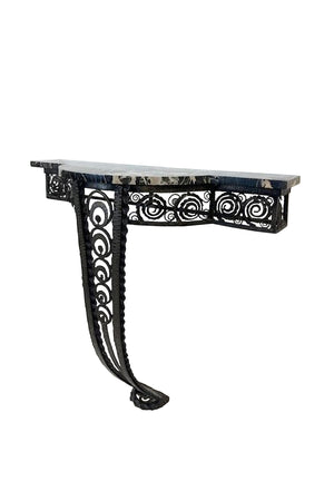 French Wrought Iron & Marble Top Console Table
