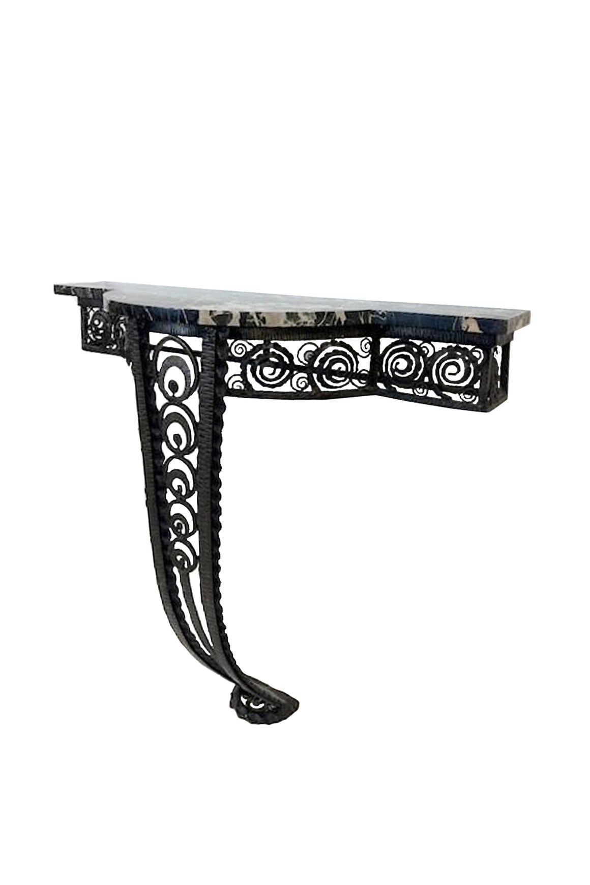 French Wrought Iron & Marble Top Console Table