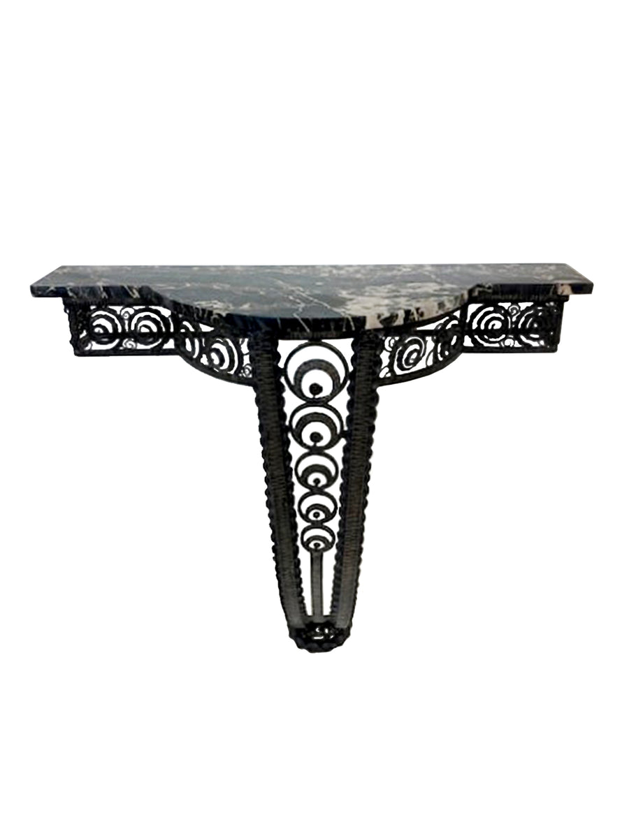 French Wrought Iron & Marble Top Console Table