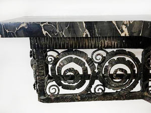 French Wrought Iron & Marble Top Console Table
