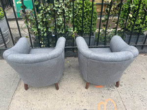 Pair of 1950s Danish Modern Channeled Club Chairs by Møbler