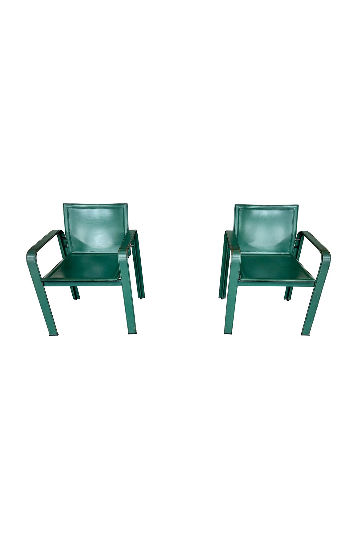 Pair of Italian Green Matteo Grassi Leather Chairs