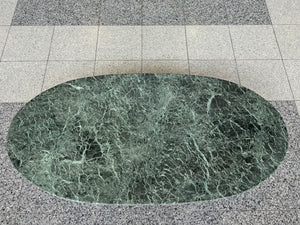 Double Pedestal Green Marble Oval Coffee Table