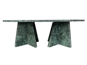 Double Pedestal Green Marble Oval Coffee Table