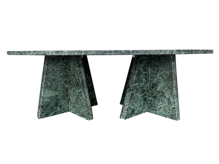 Double Pedestal Green Marble Oval Coffee Table