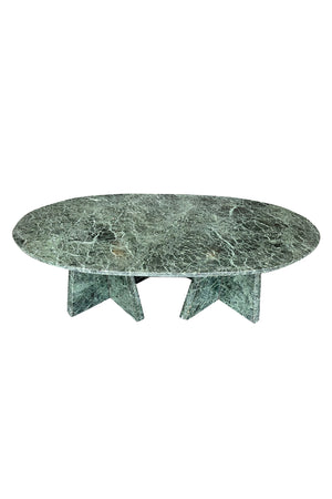 Double Pedestal Green Marble Oval Coffee Table