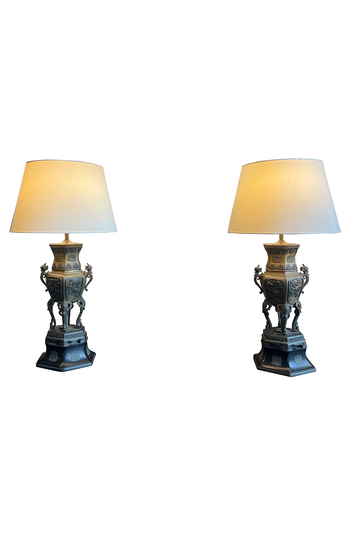 Pair of Chinese Bronze Table Lamps in the Style of James Mont