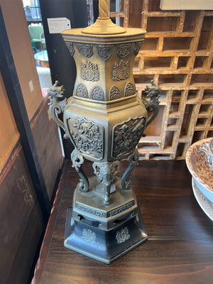 Pair of Chinese Bronze Table Lamps in the Style of James Mont