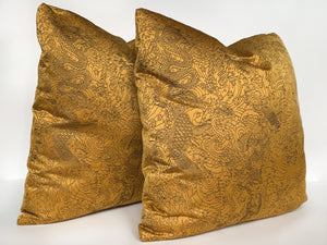 Jean Paul Gaultier Gold Satin Jacquard Pillows - A Pair