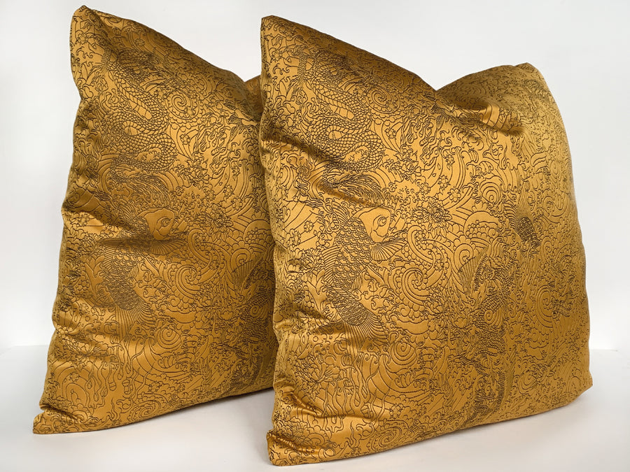 Jean Paul Gaultier Gold Satin Jacquard Pillows - A Pair
