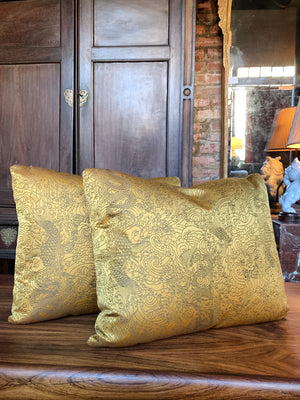 Jean Paul Gaultier Rectangular Gold Satin Jacquard Pillows - A Pair