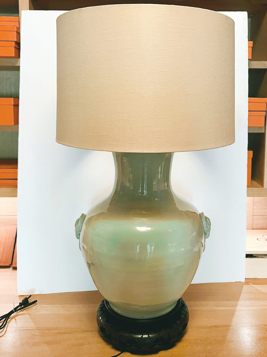 Large Celadon Green Ceramic Urn Table Lamp