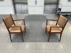 Pair of Hans Wegner For Hansen Teak Leather and Upholstered  'JH-513' Armchairs