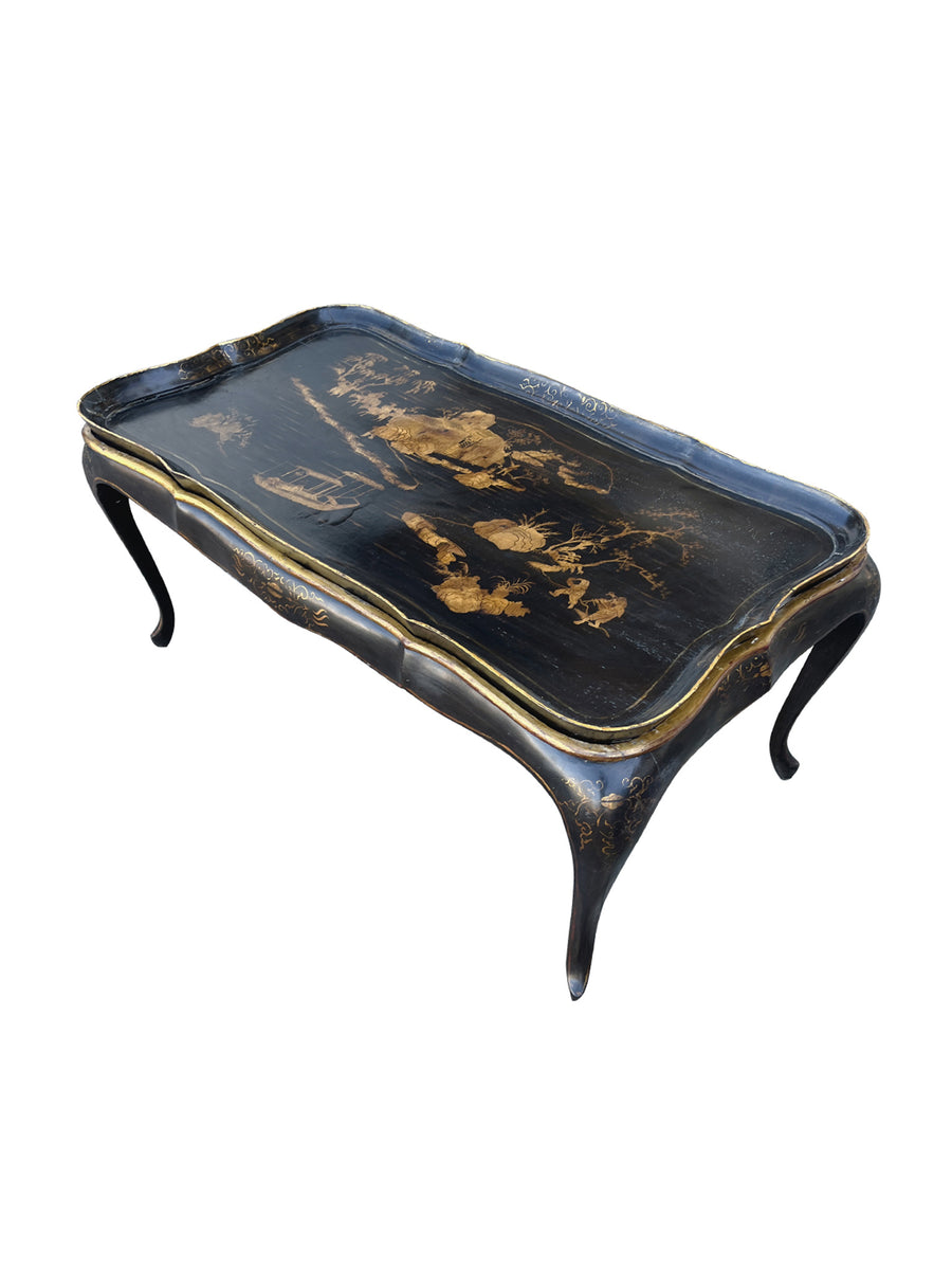 Chinoiserie Black Lacquer and Parcel Gilt Tray Table