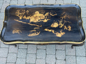 Chinoiserie Black Lacquer and Parcel Gilt Tray Table