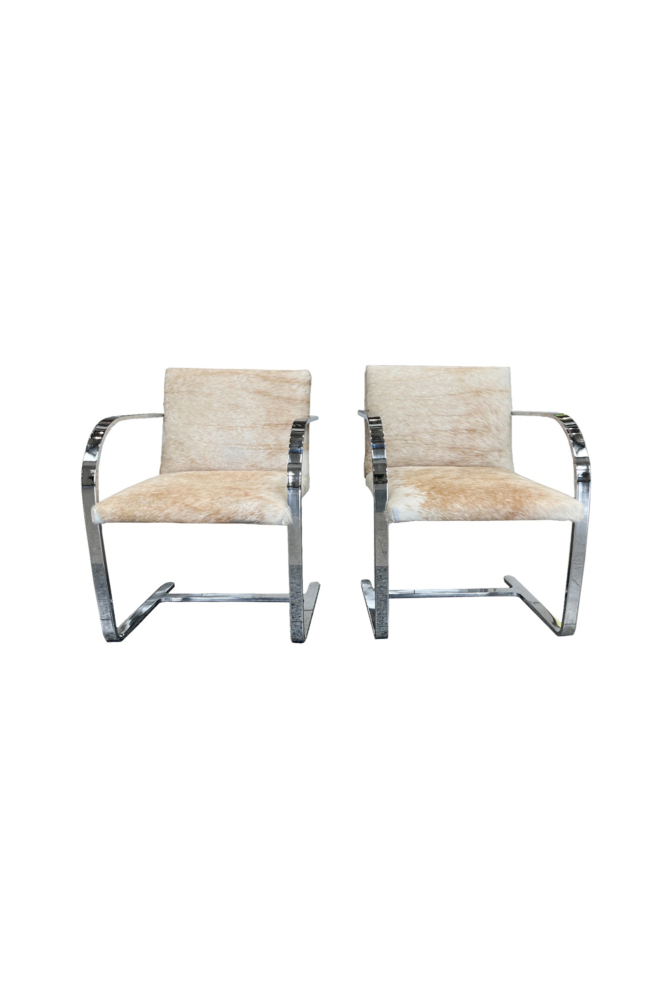 Bauhaus Style Cantilevered Steel Chairs in Pony Skin - A Pair