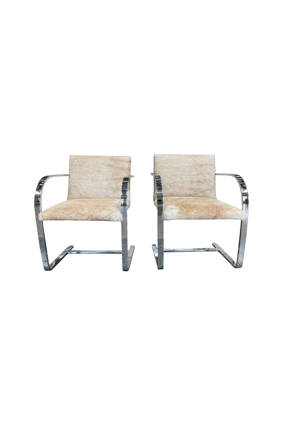 Bauhaus Style Cantilevered Steel Chairs in Pony Skin - A Pair