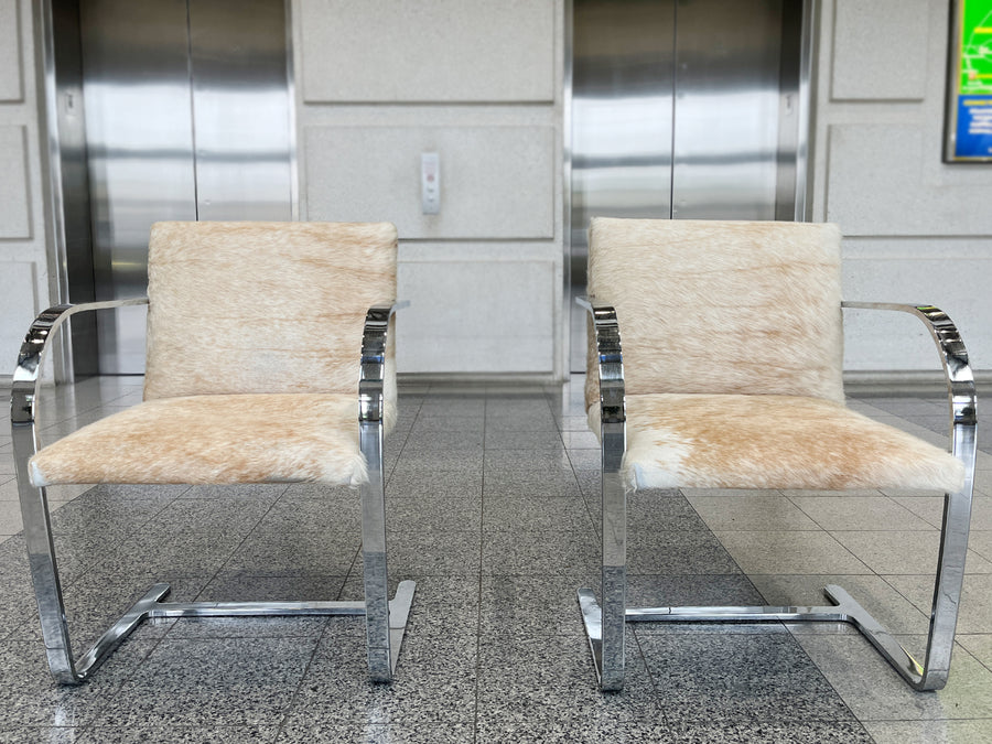 Bauhaus Style Cantilevered Steel Chairs in Pony Skin - A Pair