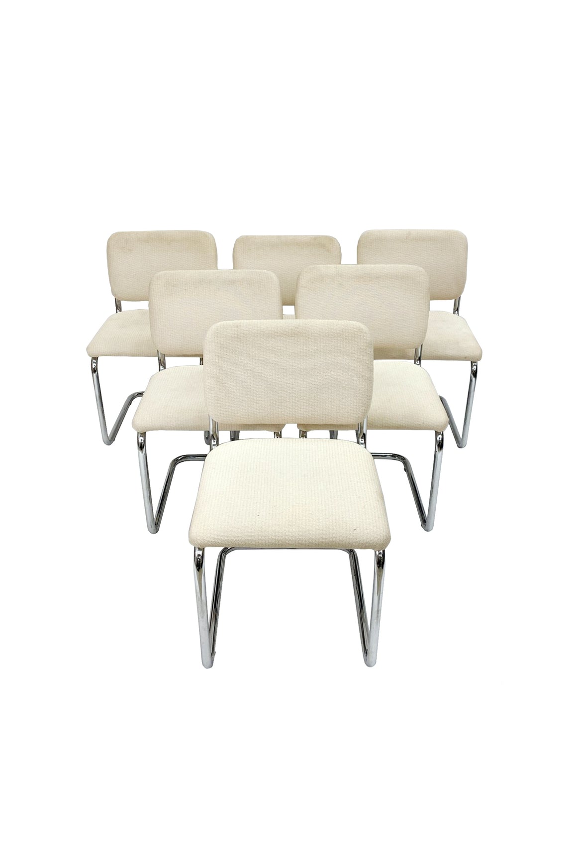 Marcel Breuer Style Tubular Chromed Steel Dining Chairs - A Set of 6