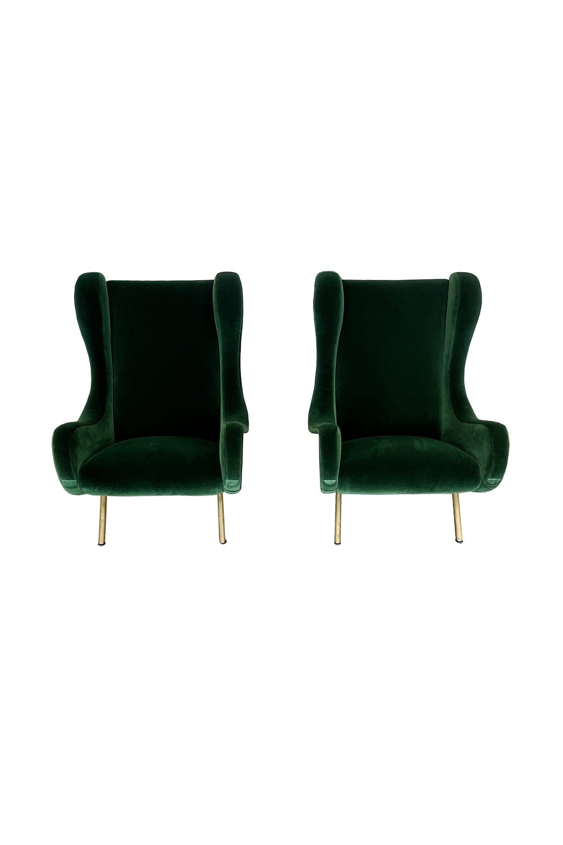 Marco Zanuso Green Velvet Mohair "Senior" Lounge Chairs - A Pair