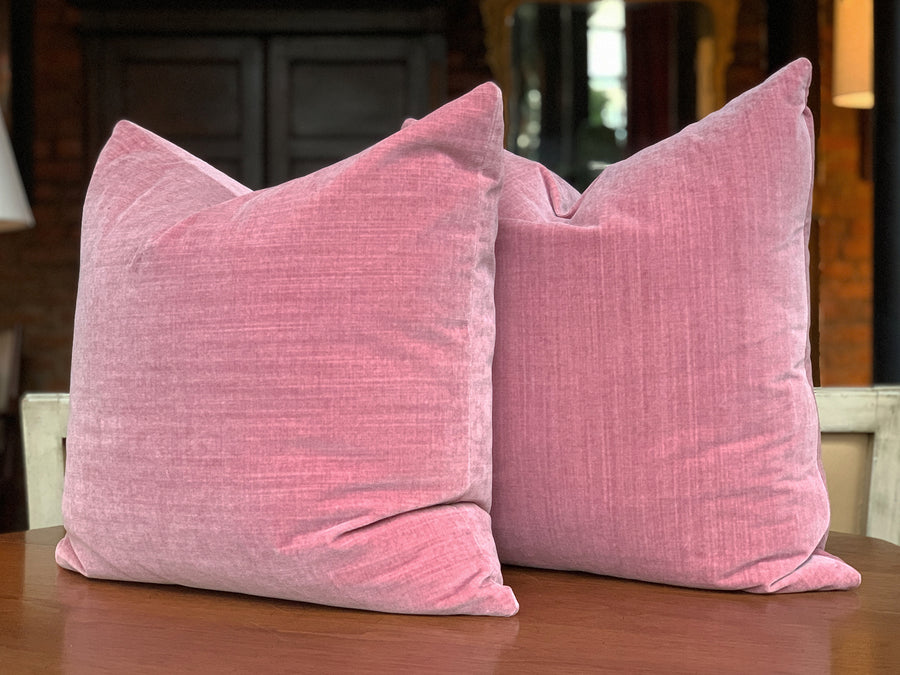 Custom Mauve Pink Velvet Mohair Pillows - A Pair