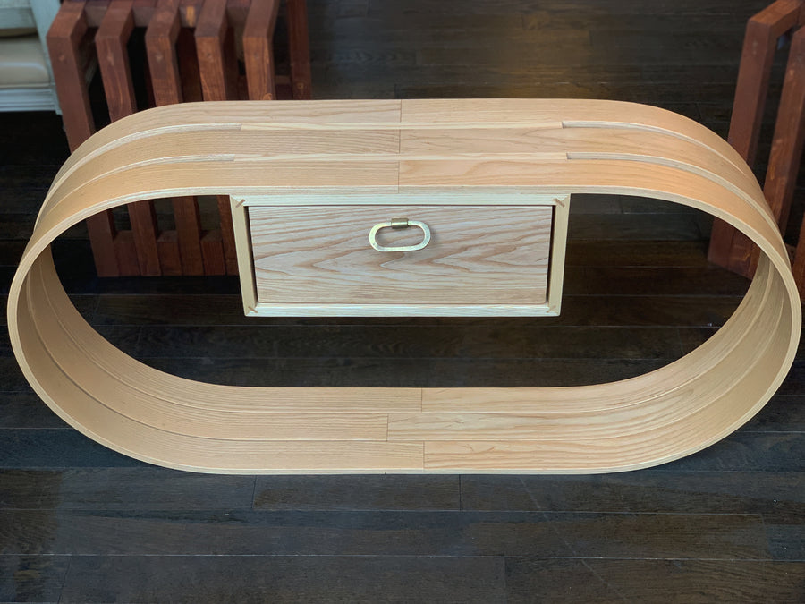 Bent Ash Wood Side Table With Single Drawer by Megan Remington