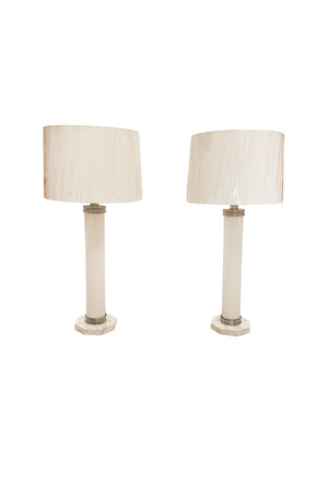 Midcentury Pair of Italian Glass & Marble Table Lamps