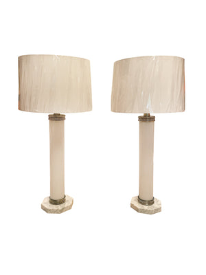 Midcentury Pair of Italian Glass & Marble Table Lamps