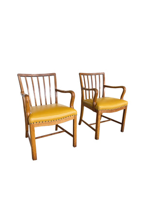 Midcentury Danish Oak & Leather Armchairs by Steen Eiler Rasmussen - a Pair