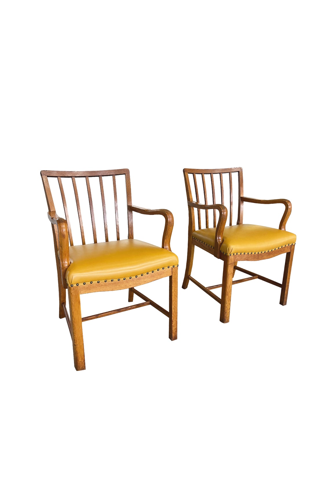 Midcentury Danish Oak & Leather Armchairs by Steen Eiler Rasmussen - a Pair