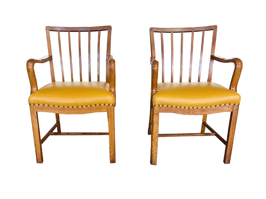 Midcentury Danish Oak & Leather Armchairs by Steen Eiler Rasmussen - a Pair