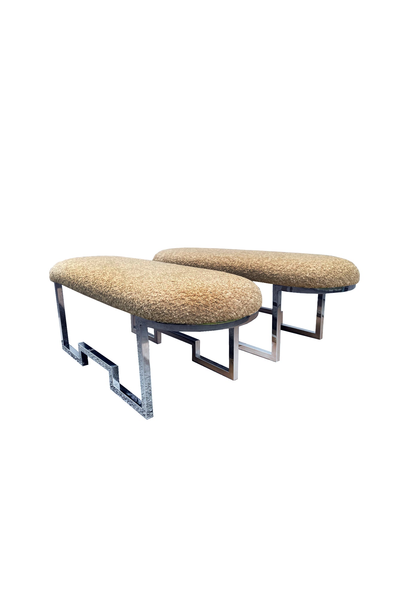 Midcentury Chrome Benches With Bouclé Upholstery - A Pair