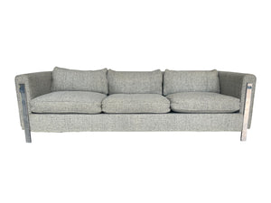 1980s Pace Collection Chrome and Gray Upholstered Sofa
