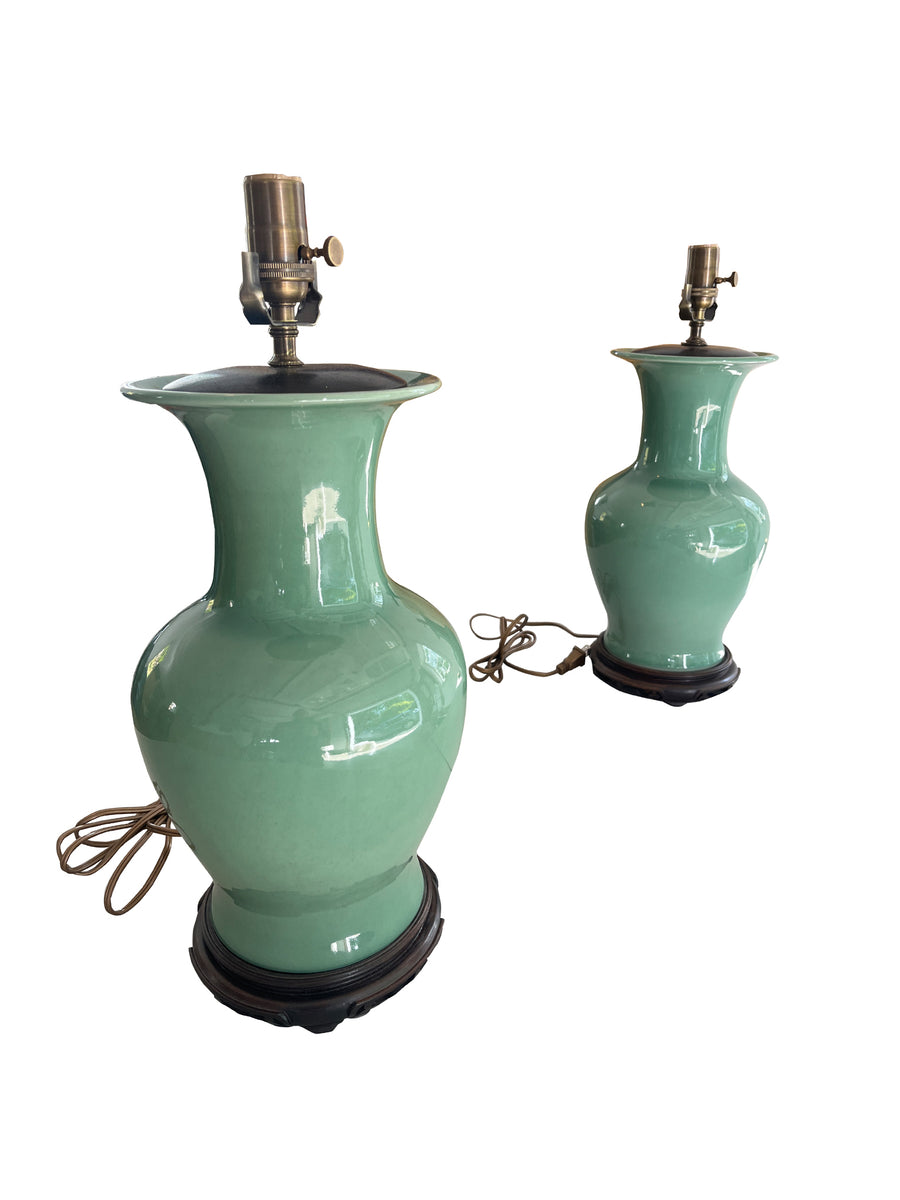 Pair of Mid-Century Ginger Jar Celadon Table Lamps