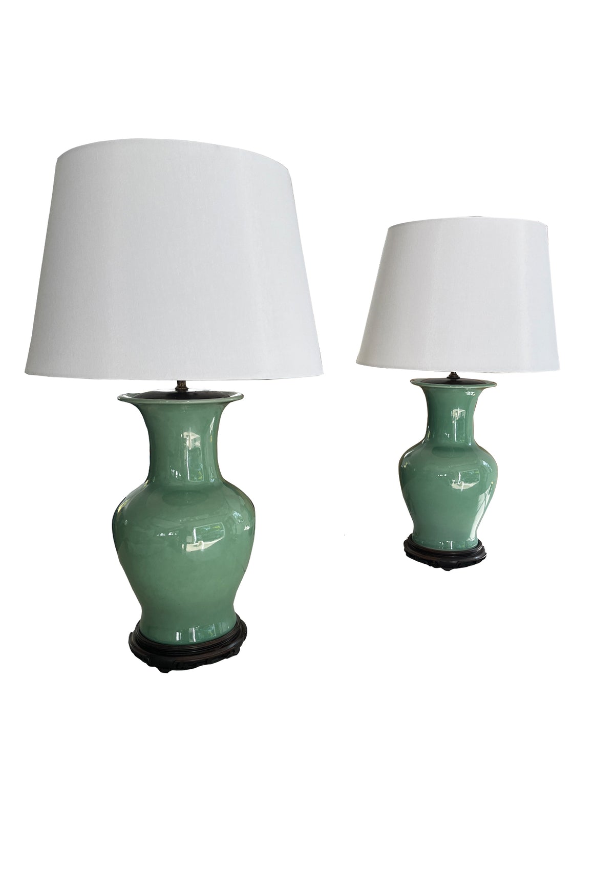 Pair of Mid-Century Ginger Jar Celadon Table Lamps