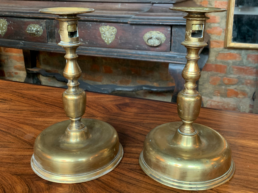 18th Century Dutch Brass Candlesticks - A Pair