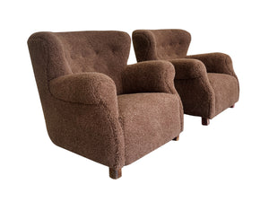 Danish Modern Brown Wool Lounge Chairs by Fritz Hansen